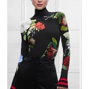 Uoozee  Long Sleeves Skinny Floral Printed Split-Joint High Neck T-shirt Sz 2X